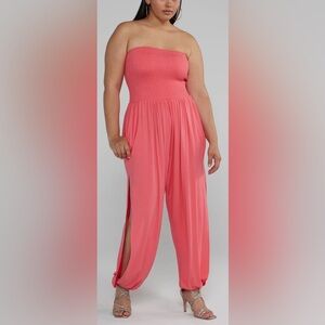 Womens coral side slit tube jumpsuit. NWT